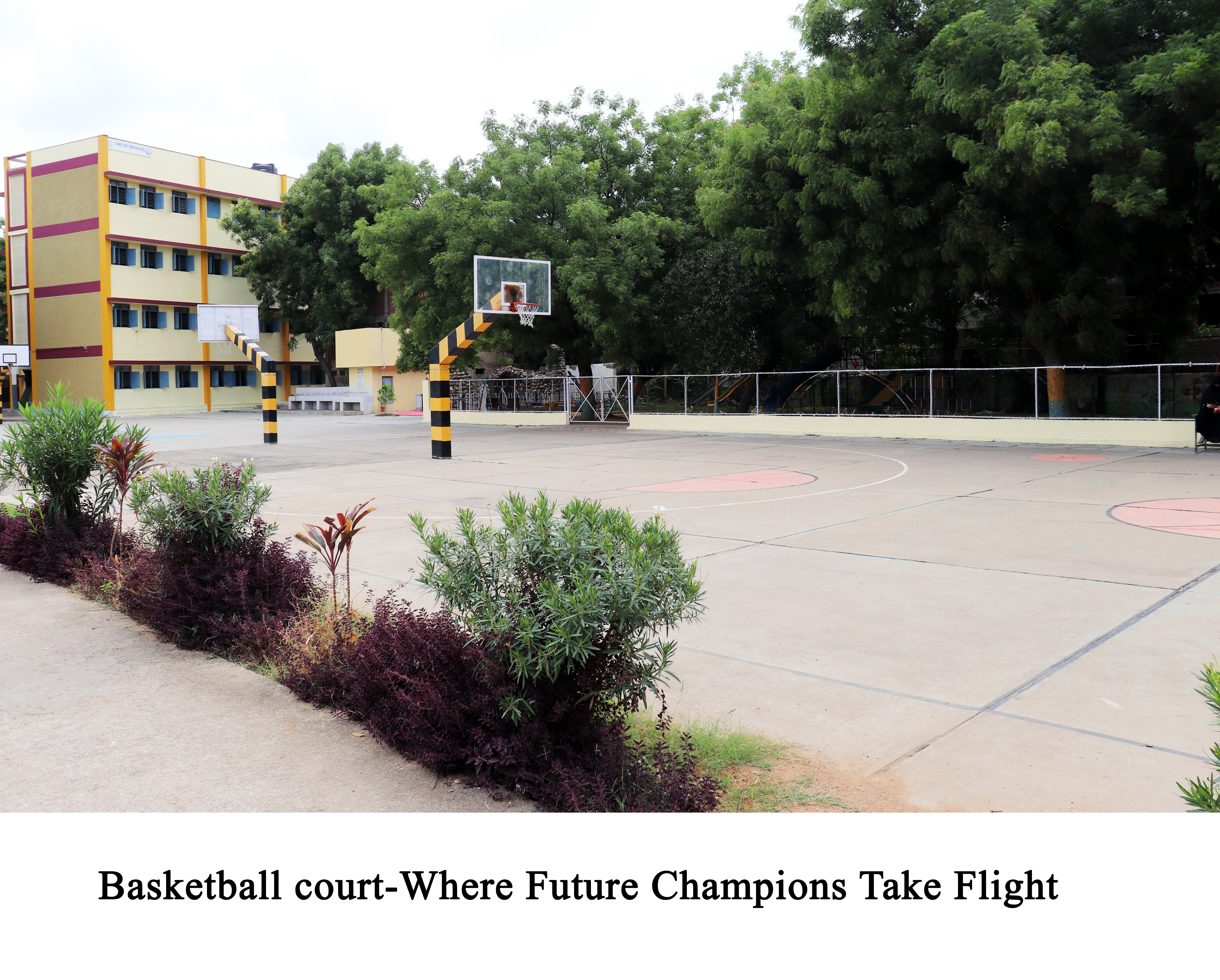 Full outdoor high school basketball court