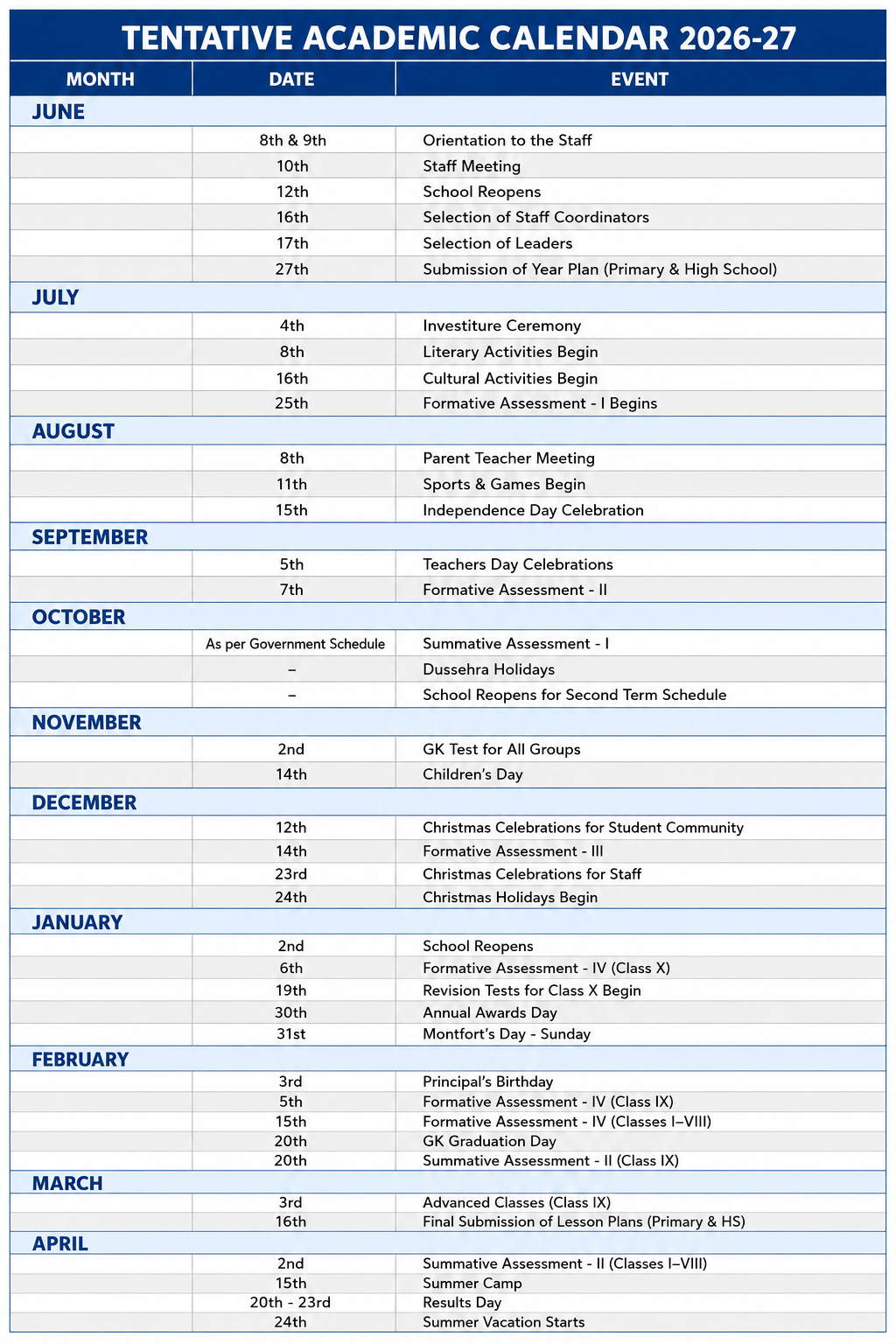 Academic Calendar